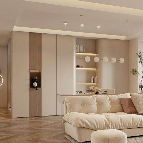 苏州授权工厂代加工奶油风衣帽间整体衣柜橱柜衣帽间客厅柜