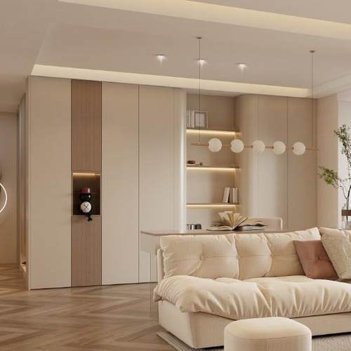 苏州授权工厂代加工奶油风衣帽间整体衣柜橱柜衣帽间客厅柜