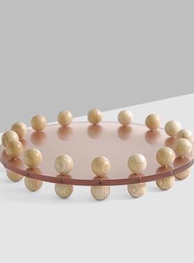 现代简约橘粉色黑灰色亚克力几何圆托盘客厅茶几餐桌桌面果盘摆件