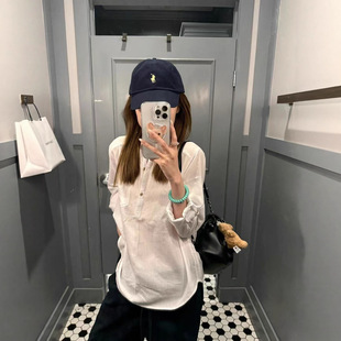 Hollister小海鸥长袖衬衫女宽松翻领棉麻显瘦格子休闲上衣衬衣潮