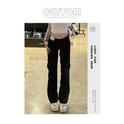 Hollister秋款小海鸥美式女显瘦低腰直筒工装裤休闲牛仔微喇长裤