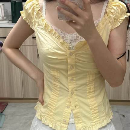 Hollister女装小海鸥荷叶边纯欲风V领开衫背心纯欲风短款甜美上衣