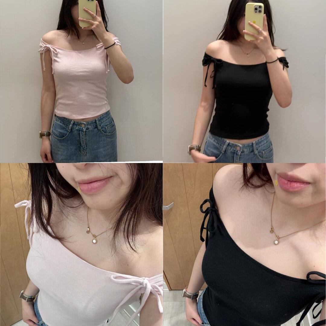 Hollister小海鸥2025法式纯欲甜美露肩一字领蝴蝶结短袖T恤上衣女