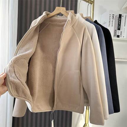 Hollister秋冬小海鸥男子双层摇粒绒外套女加绒保暖开衫情侣上衣