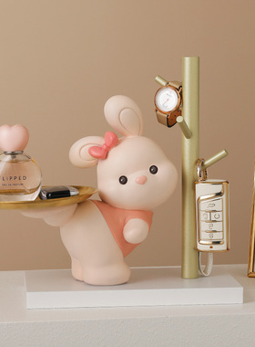 招财猫玄关钥匙收纳摆件入户家居桌面饰品托盘置物架乔迁新居礼品