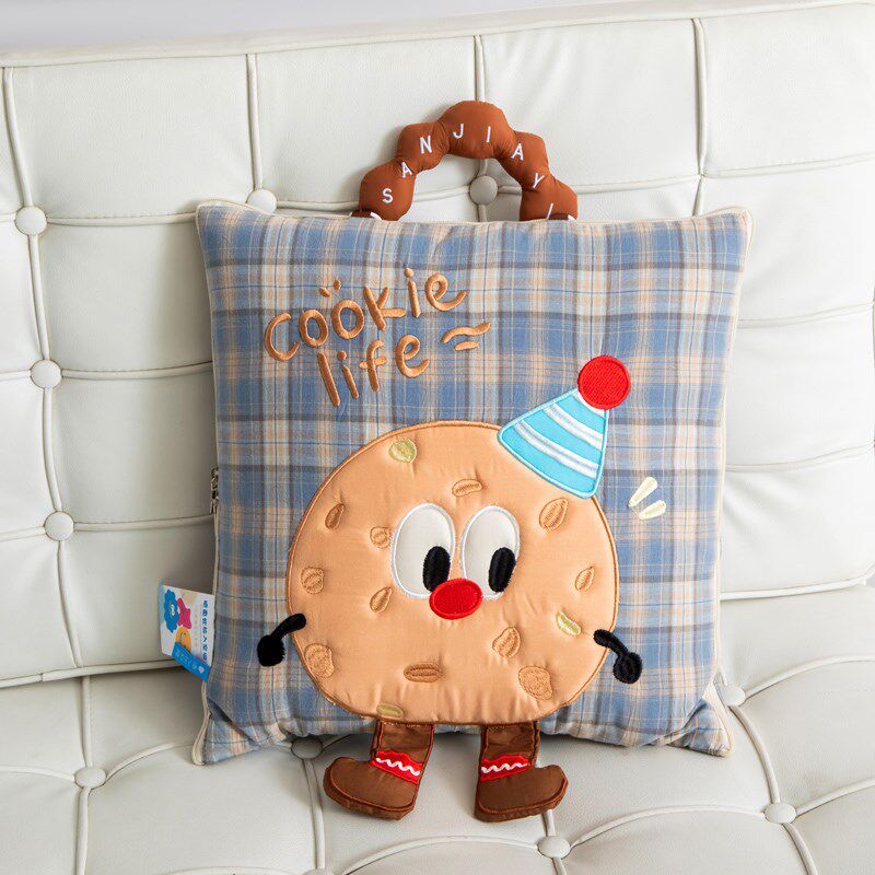 手提全棉抱枕被子两用办公室午睡毯子二合一纯棉空调被车载靠垫背