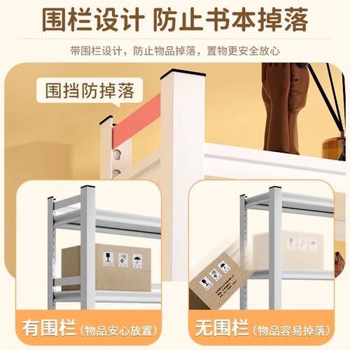 家用钢制简易落地置物架书架客厅铁艺儿童书柜可调节杂物收纳架子