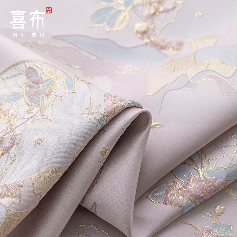 新款山水梅花提花织金浮雕布料中国风柔美织金礼服伴娘装服装面料