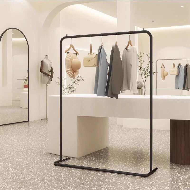 简约男女服装店铁艺哑光黑落地式侧挂衣架陈列架服装展示架货架