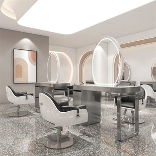 理发店镜子美发店镜台发廊专用理发店带桌面柜子一体剪发镜烫染镜