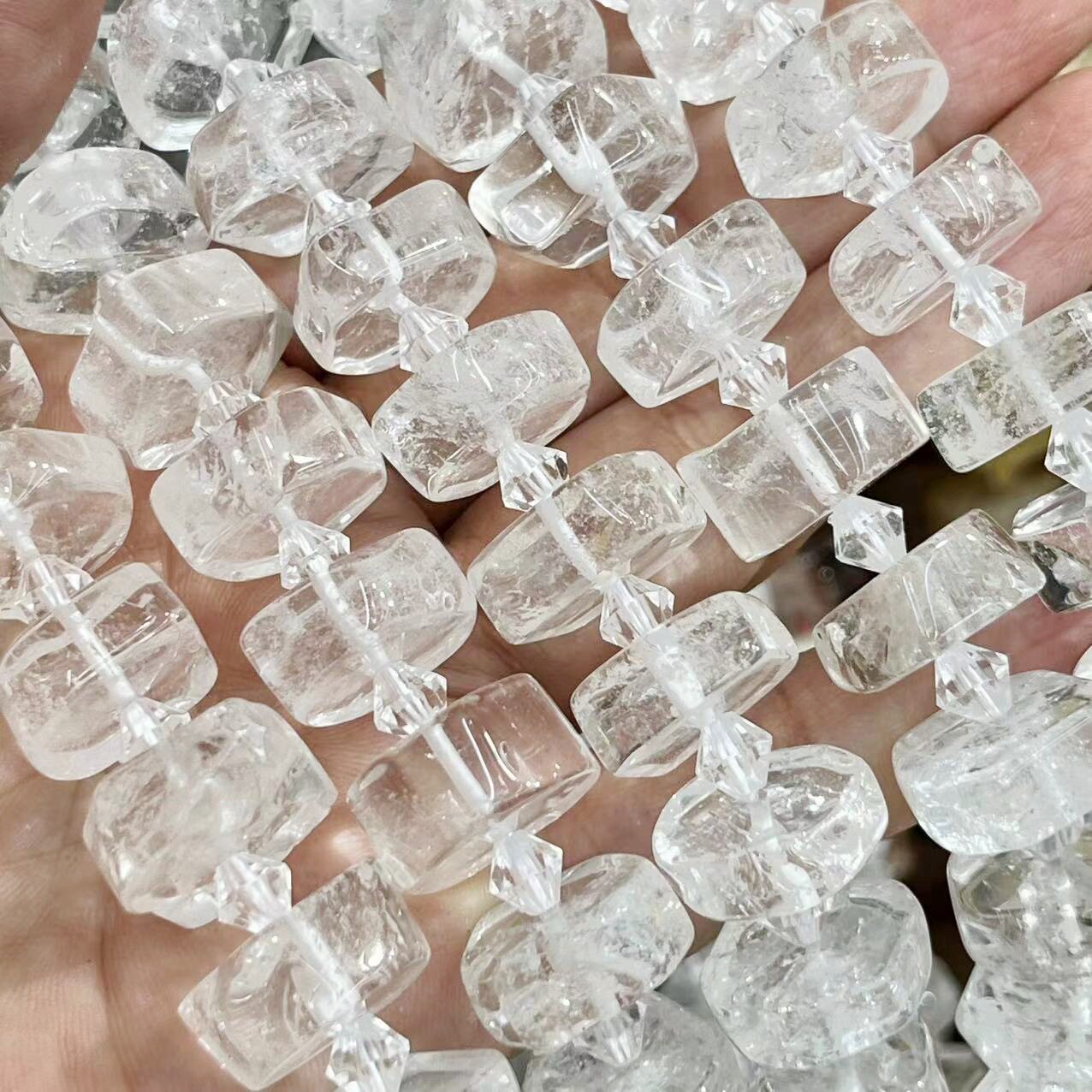 天然白水晶7-8X14mm 角度算盘珠子隔片 不规则 方片 Stone Beads