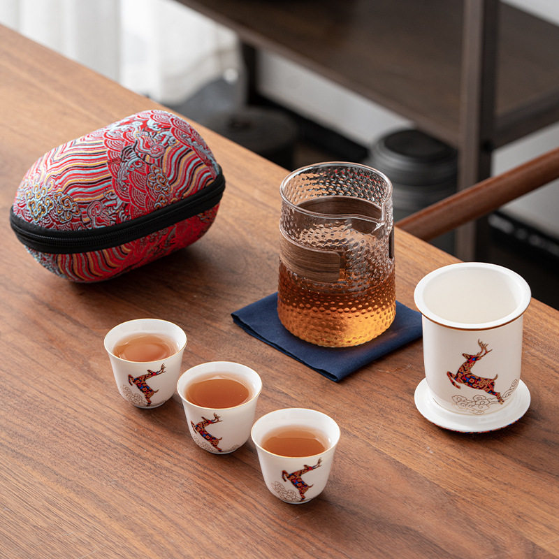 旅行茶具套装陶瓷快客杯一壶三杯小套随身户外便携式泡茶壶