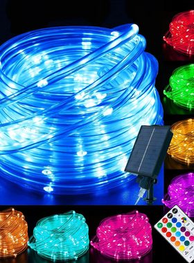 遥控太阳能16色RGB管子灯串七彩同步灯串户外防水多色管子灯串