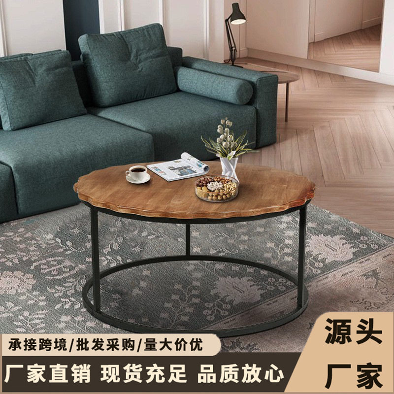 圆形纯实木茶几小户型家用客厅民宿现代北欧简约黑色橡木圆桌边几