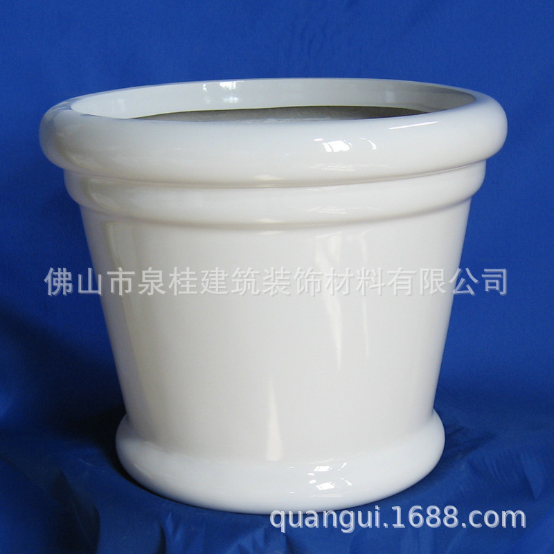 商场酒店大堂白色玻璃钢花器圆形亮光插花花盆