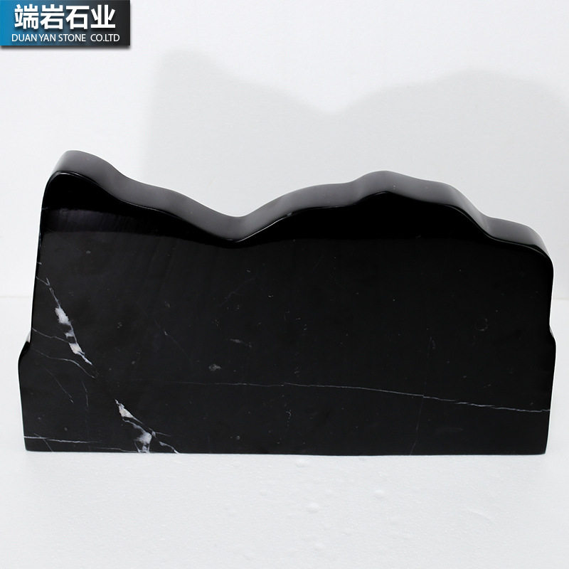 工厂家定造天然理石黑白根摆件花瓶托盘大花白灯饰底座摆件家居