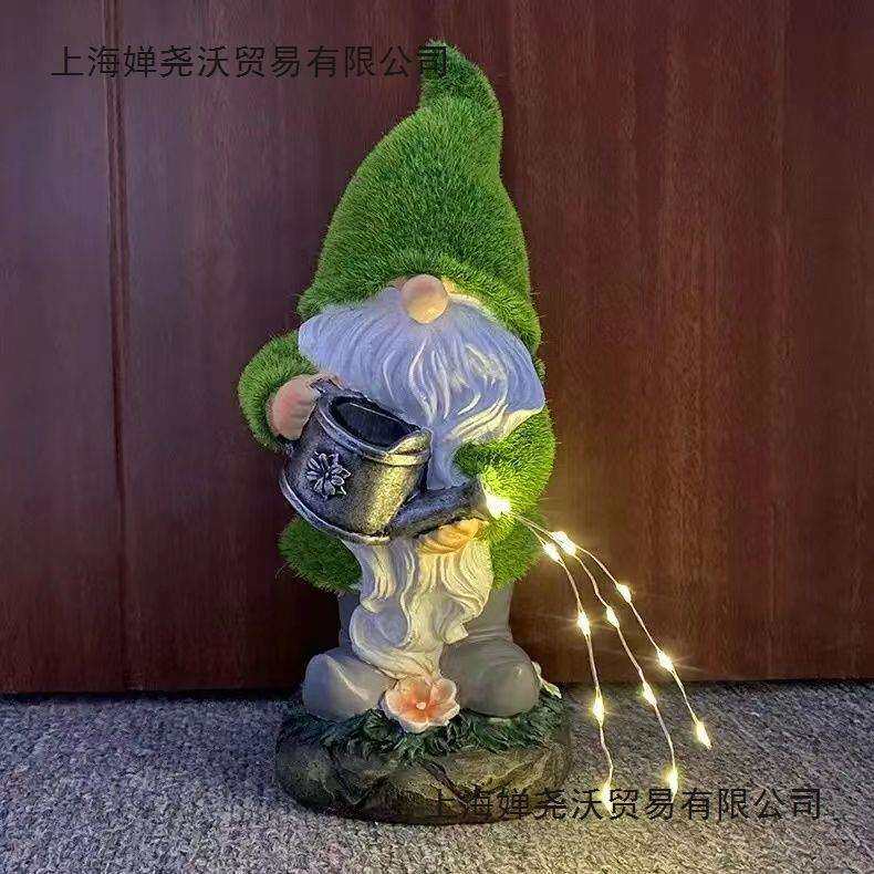 太阳能侏儒精灵灯地精小矮人树脂花园摆件别墅景观灯庭院装饰布置