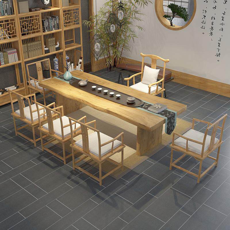 新中式整板原木长条桌实木大板茶桌椅组合家用茶台客厅接待泡茶桌