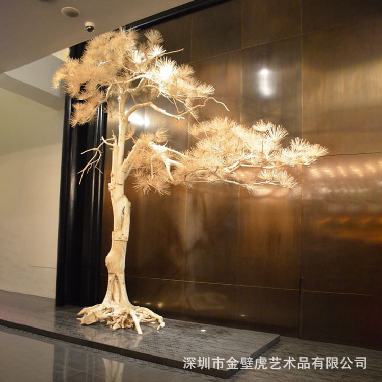 实木迎客松摆件中式售楼处酒店写字楼大堂原生态落地木雕松树小品