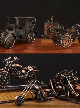 复古金属摩托车模型摆件家