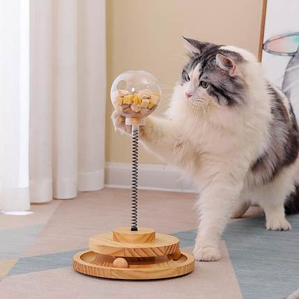 猫咪漏食球实木猫玩具逗猫棒狗狗自嗨解闷自动猫粮零食宠物喂食器