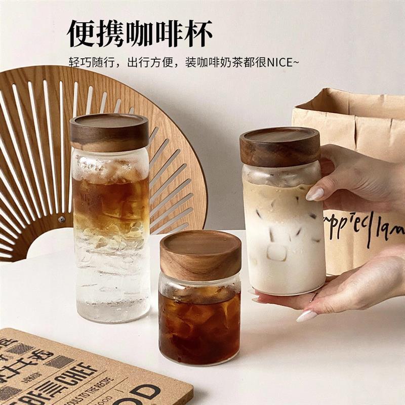 便携外带玻璃杯带盖喝水杯