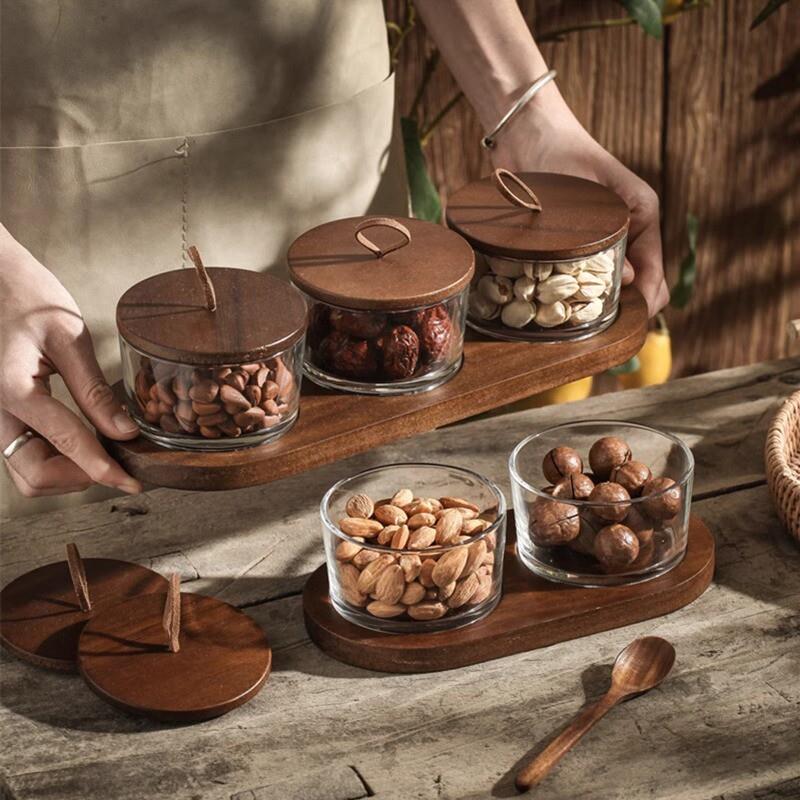 日本玻璃水果盘子高颜值客厅新中式水杯托盘瓜子干果糖果分格果盘