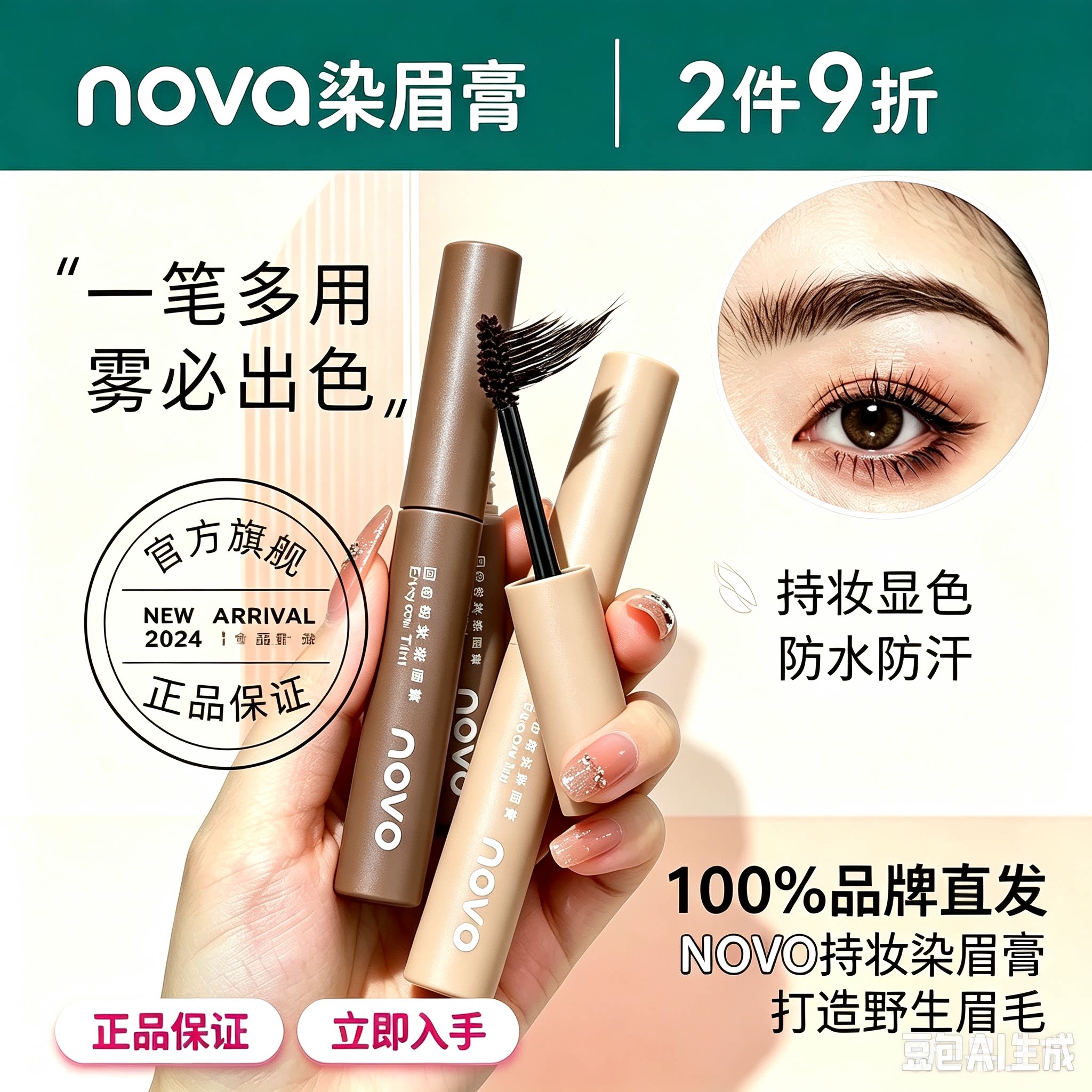 novo染眉膏防水持久不脱色不晕染懒人自然野生眉毛浅色系棕定型女