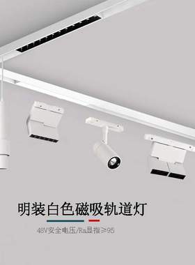 白色明装48V磁吸轨道灯无主灯设计客厅酒店别墅商业led照明线性灯