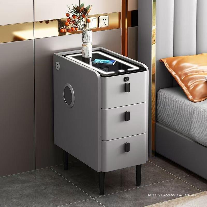 智能无线充电三抽床边柜小型实木床头柜现代简约轻奢多功能