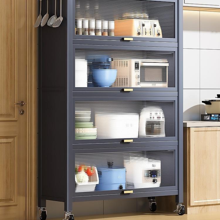厨房防尘收纳柜多功能微波炉储物架家用餐边柜落地多层锅具置物架