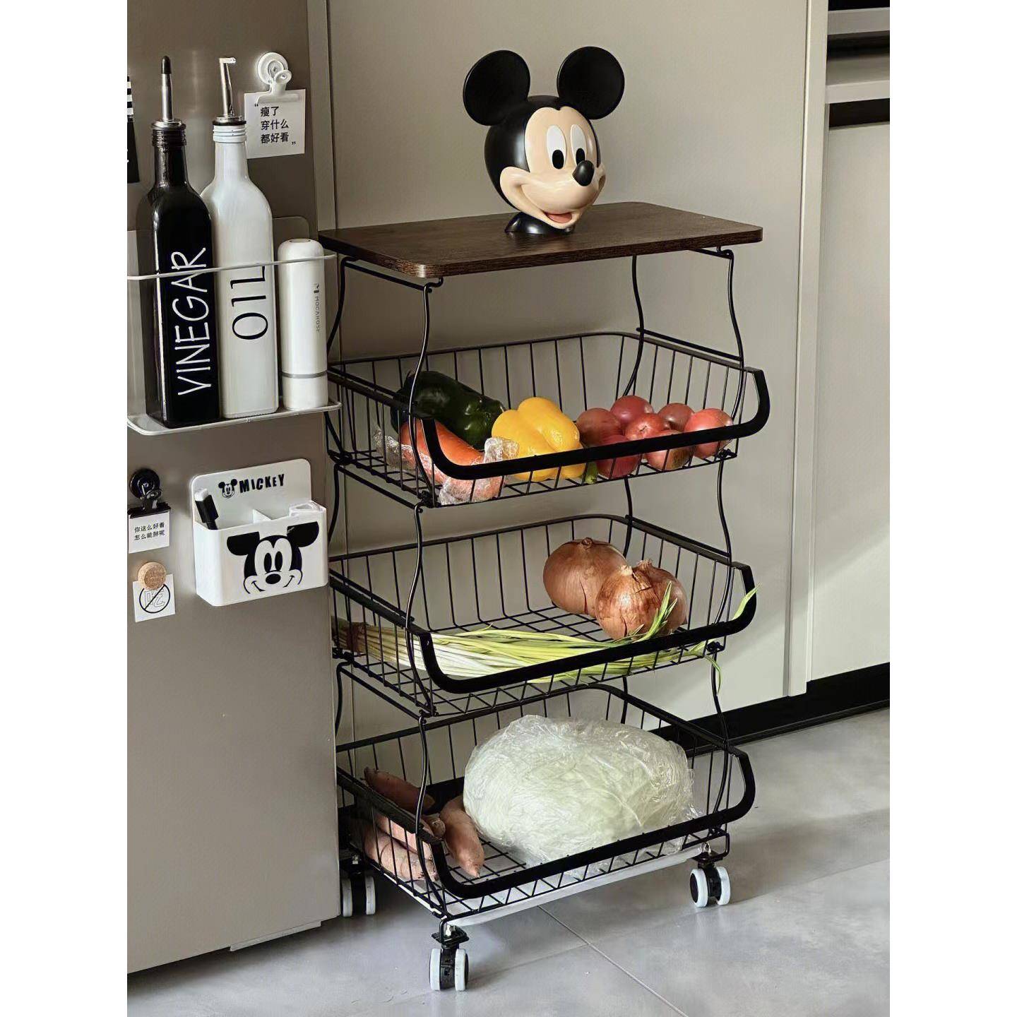 落地多层家用小推车厨房置物架可移动放蔬菜篮子菜筐玩具收纳