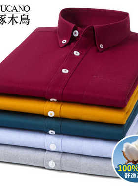 啄木鸟纯棉墨绿色士大码墨绿色春秋季格子修身酒红色休闲宽松上衣