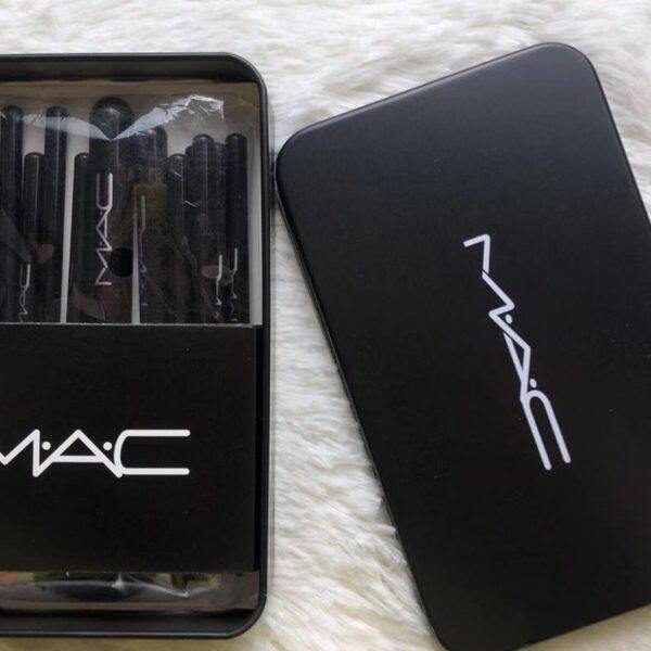 mac铁盒化妆刷12件套黑色时尚动物毛彩妆工具彩妆刷便捷款包邮