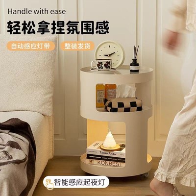 沙发边几可c移动创意小圆茶几客厅茶桌奶油风铁艺床头柜推车置物