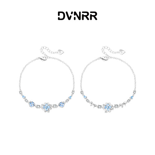 DVNRR心愿蓝宝盒 原创设计四叶草闺蜜手链s925银