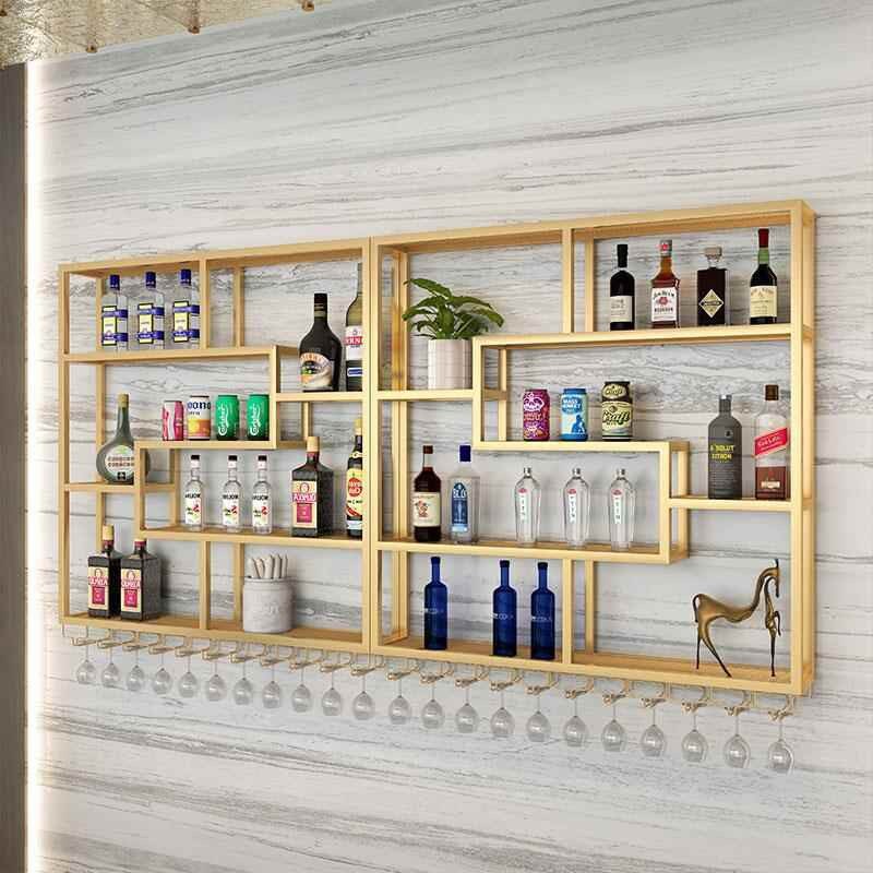 速发吧台酒水展示柜餐厅柜台墙上置物架子酒吧酒柜发光铁艺酒架壁