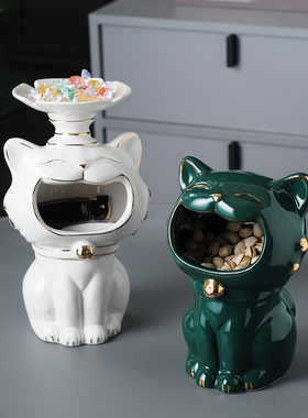 速发陶瓷创意家居收台盒玄关鞋柜收银纳桌面进门口收纳猫摆件