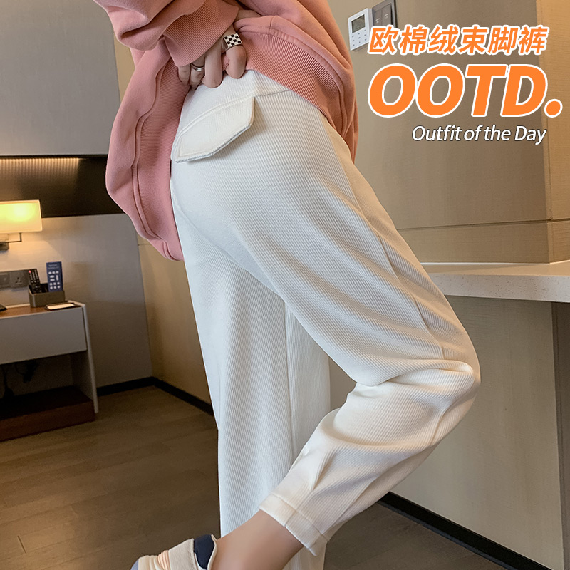 速发哈伦运动裤尼秋冬季加绒2024新款裤色雪春尔萝卜束脚休闲卫白