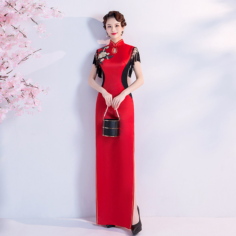 速发红色中式新娘敬酒演出表演走秀礼仪主持人婚纱礼服旗袍77