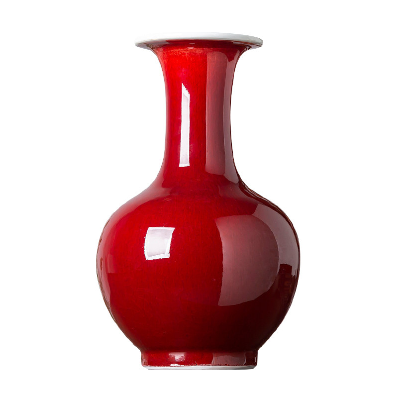 速发景德镇陶瓷器郎红花瓶插花摆件新中式家居客厅柜子装饰品摆设