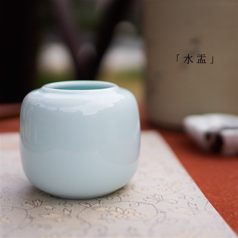 速发小荷文房圆形彩色小号瓷器陶瓷儒雅水盂文房四宝砚滴墨汁书房