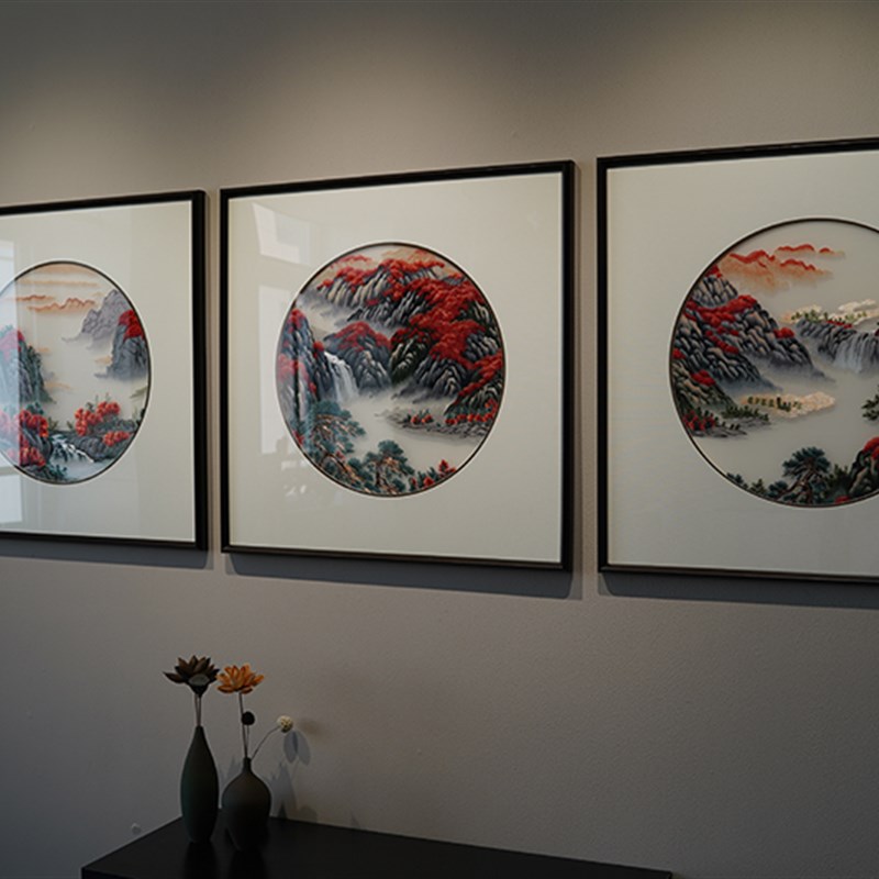 速发苏绣现代新中式客厅三联刺绣装饰画别墅沙发背景卧室走廊过道