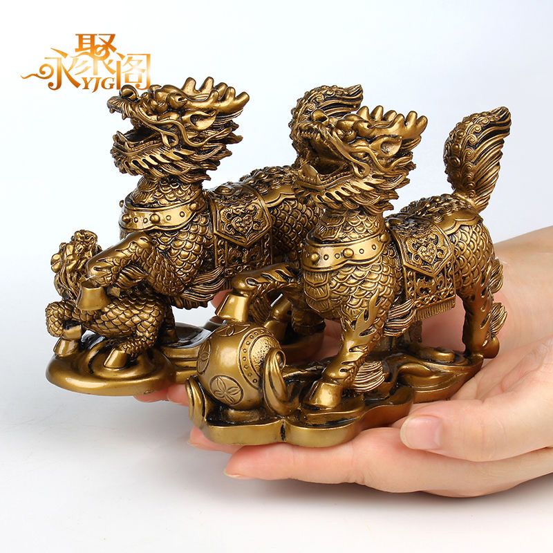 速发招财一纯铜八卦麒麟摆件树麟仿对送子麒脂客厅装饰品工艺品摆