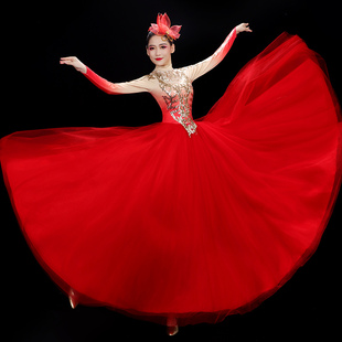 速发歌伴舞蹈场舞大摆裙大气演出服灯火 合唱服长 里中国舞开服装