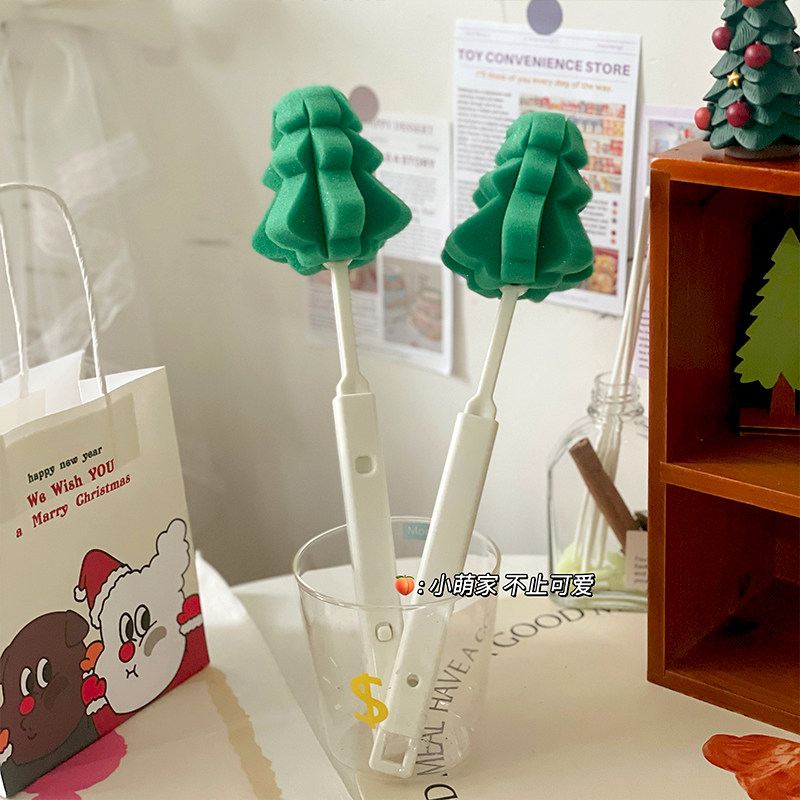 速发小萌家~圣诞树水杯刷可伸缩松树海绵长柄刷家居便捷可悬挂