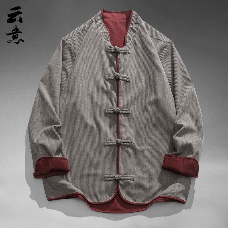 速发春双面穿唐装外套男情侣款纯色盘扣汉服复古宽松休闲中国风