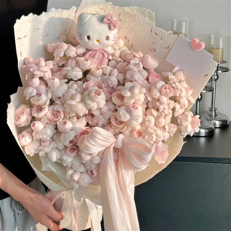 速发仙子之吻粉色玫瑰花束成品仿真花情人节礼物生日礼物送友朋友