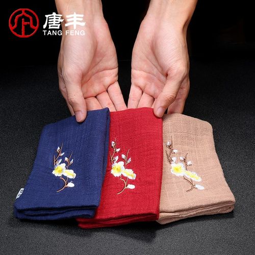 速发吸水布厚中国风茶加创意配绣茶垫茶具茶道刺件零配棉麻茶巾Z