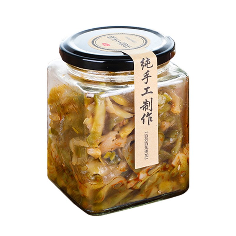 速发方形瓶椒酱玻璃瓶密封罐四方带盖酱瓶肉菜小罐空辣子牛咸酱包